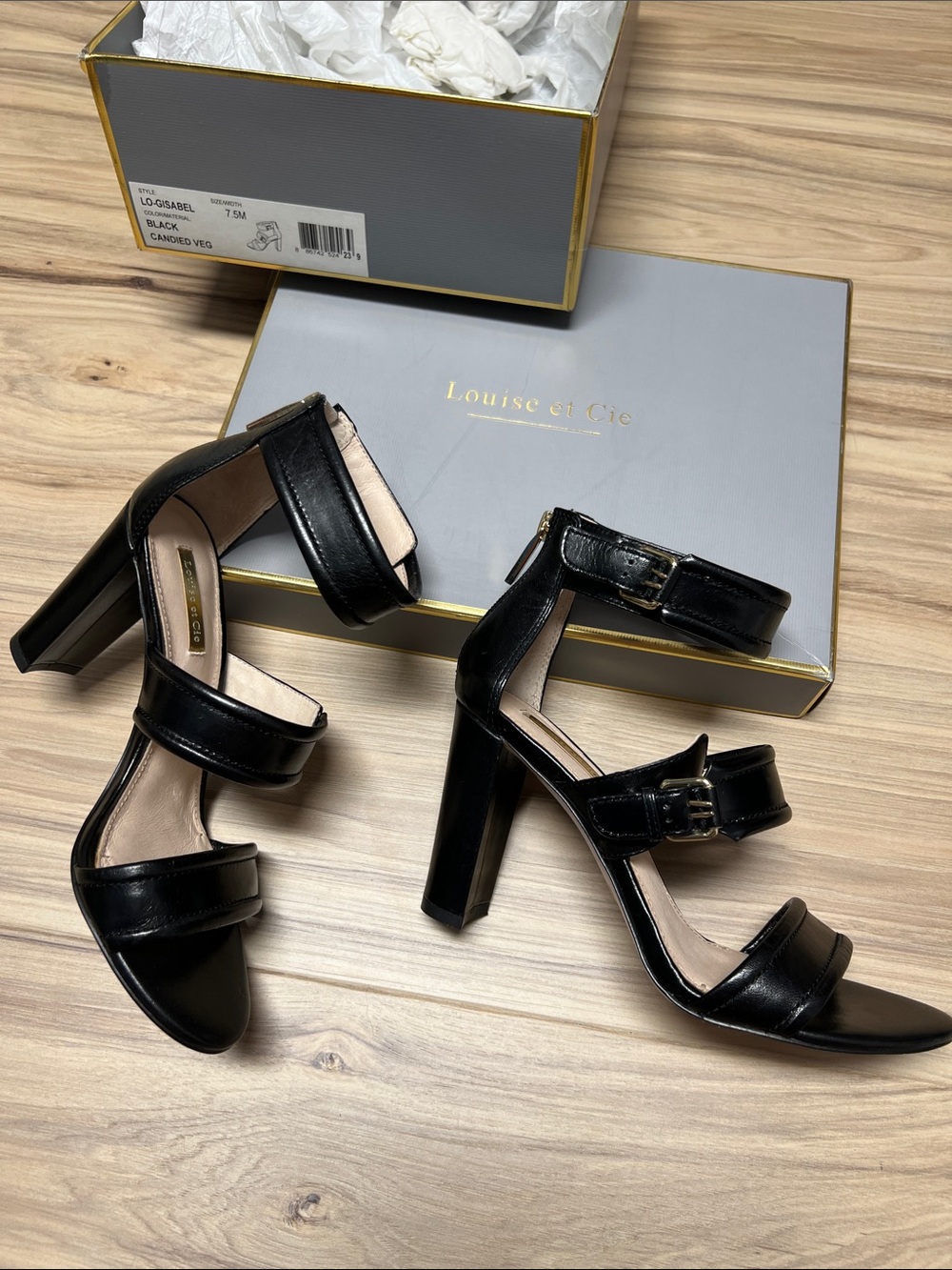 Louise et Cie Black Leather Buckle-Strap Heels